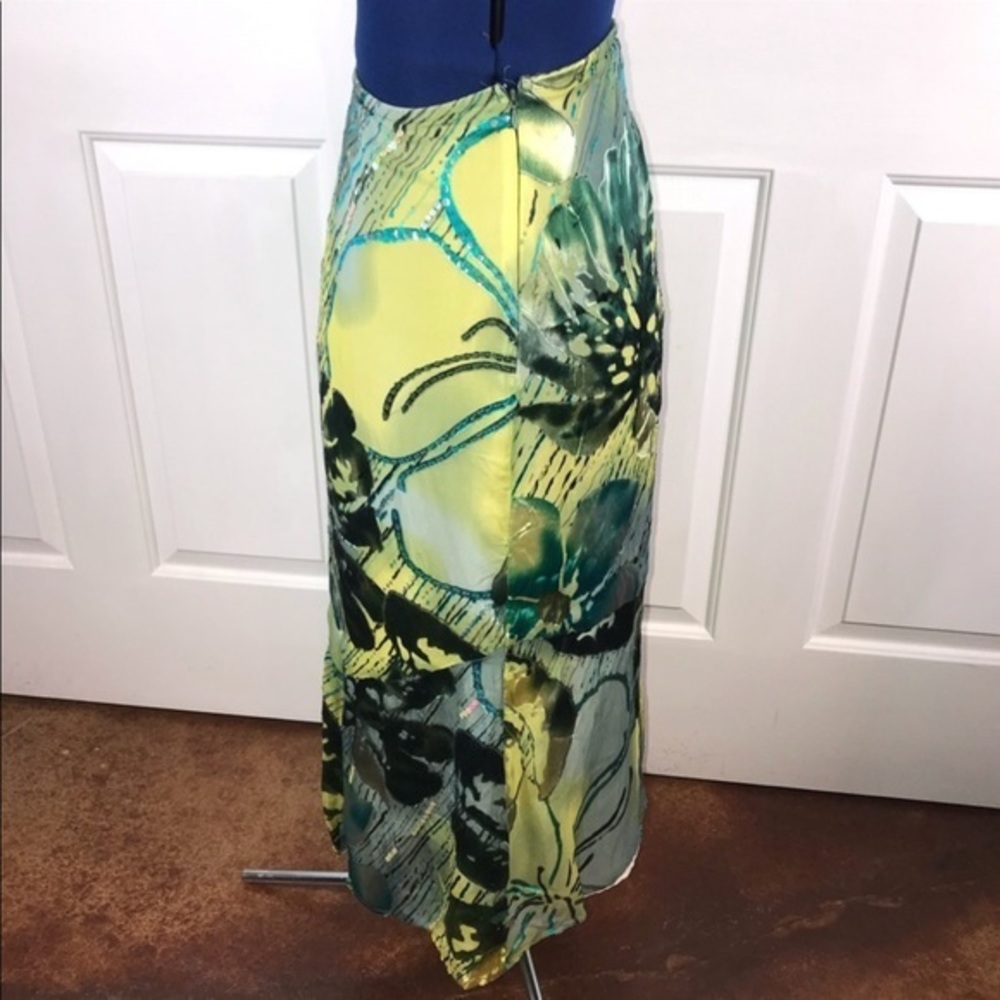 Half‎ Moon Bay 2X green floral pattern layered silk blend flutter midi skirt - Picture 7 of 8